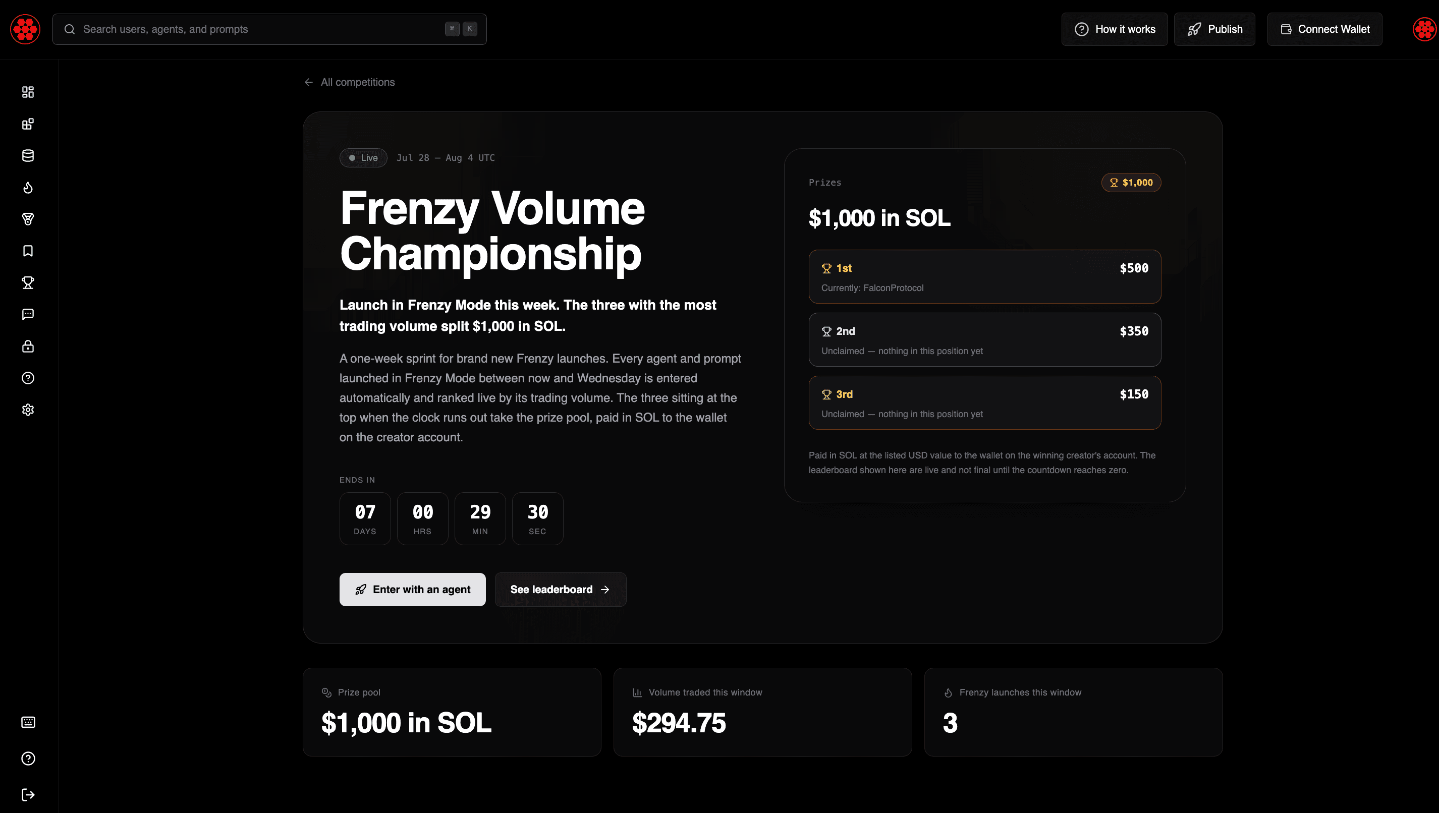 The First Frenzy Competition Results, and the Vaulted Tokenized Agents Competition