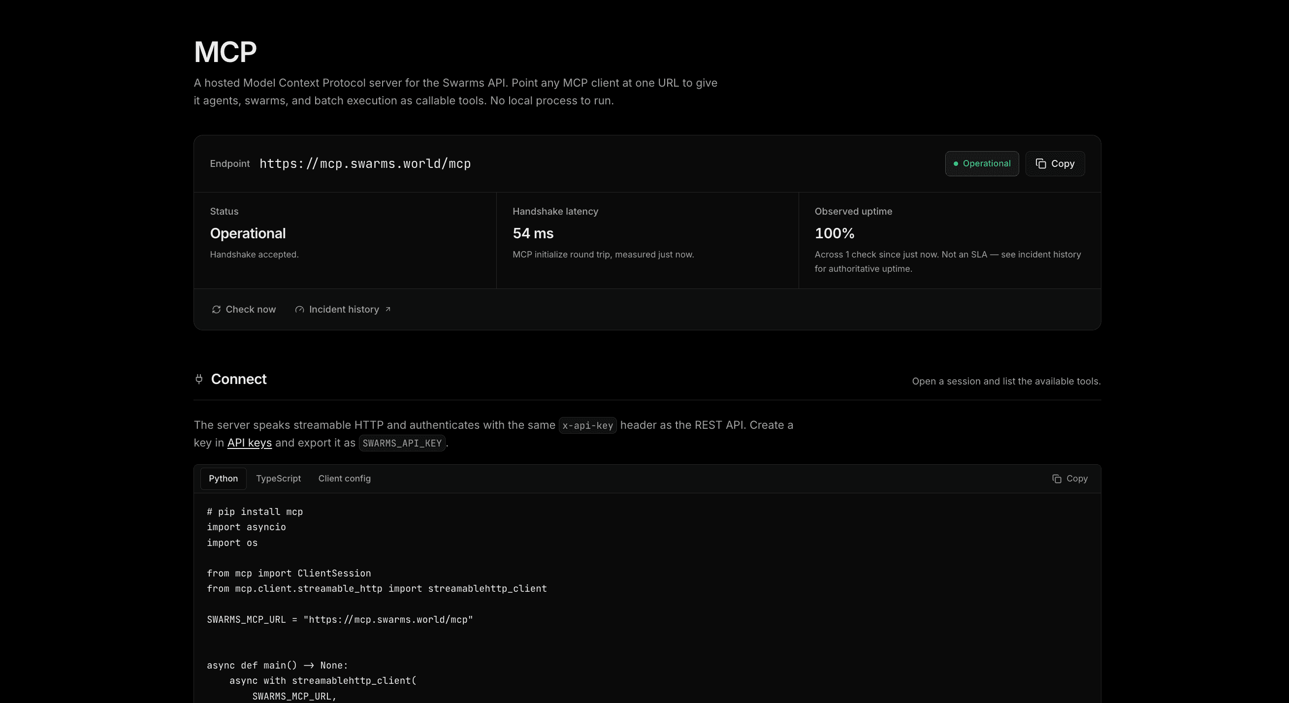 Swarms Cloud MCP page