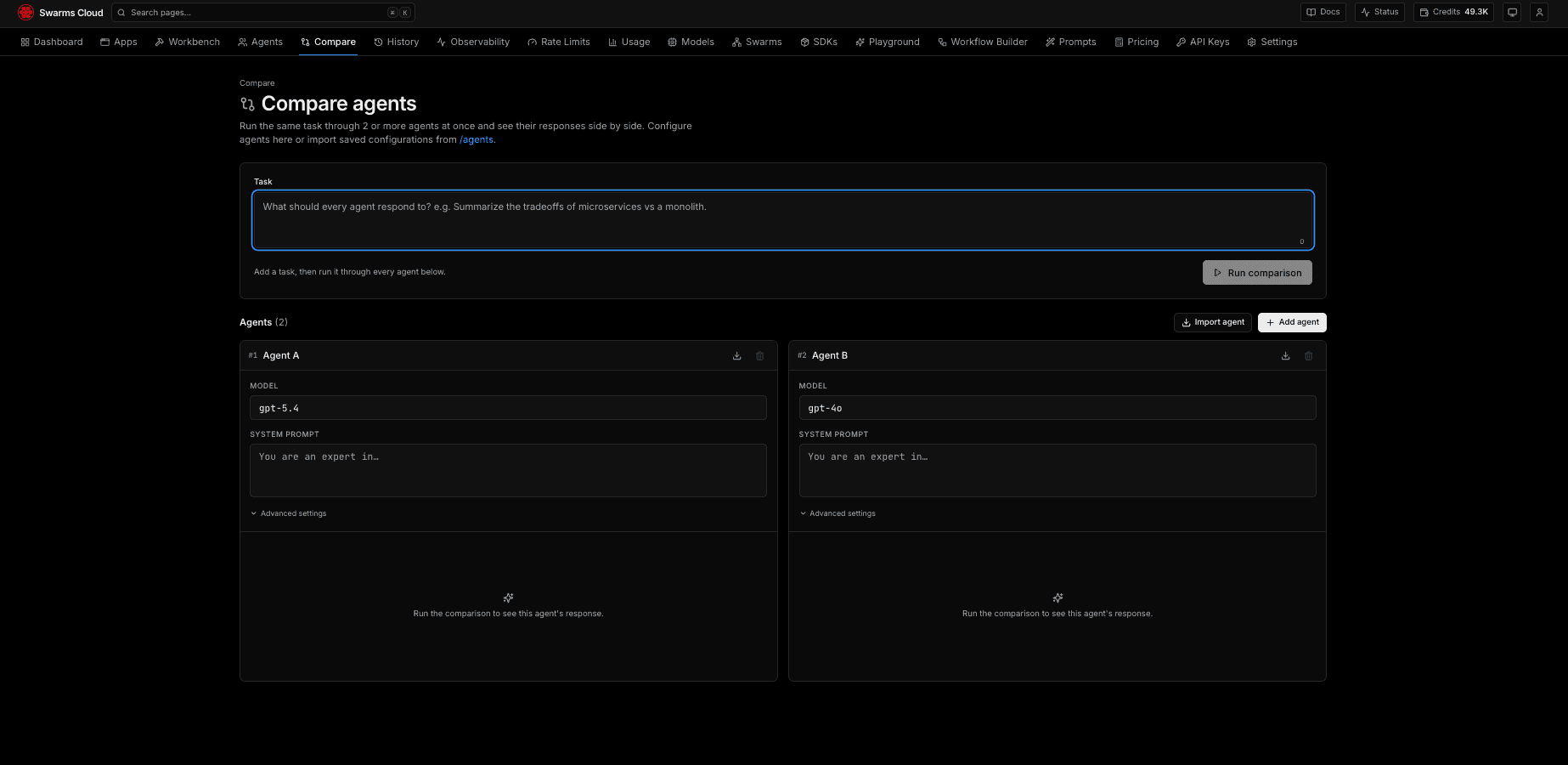 Compare agents side by side
