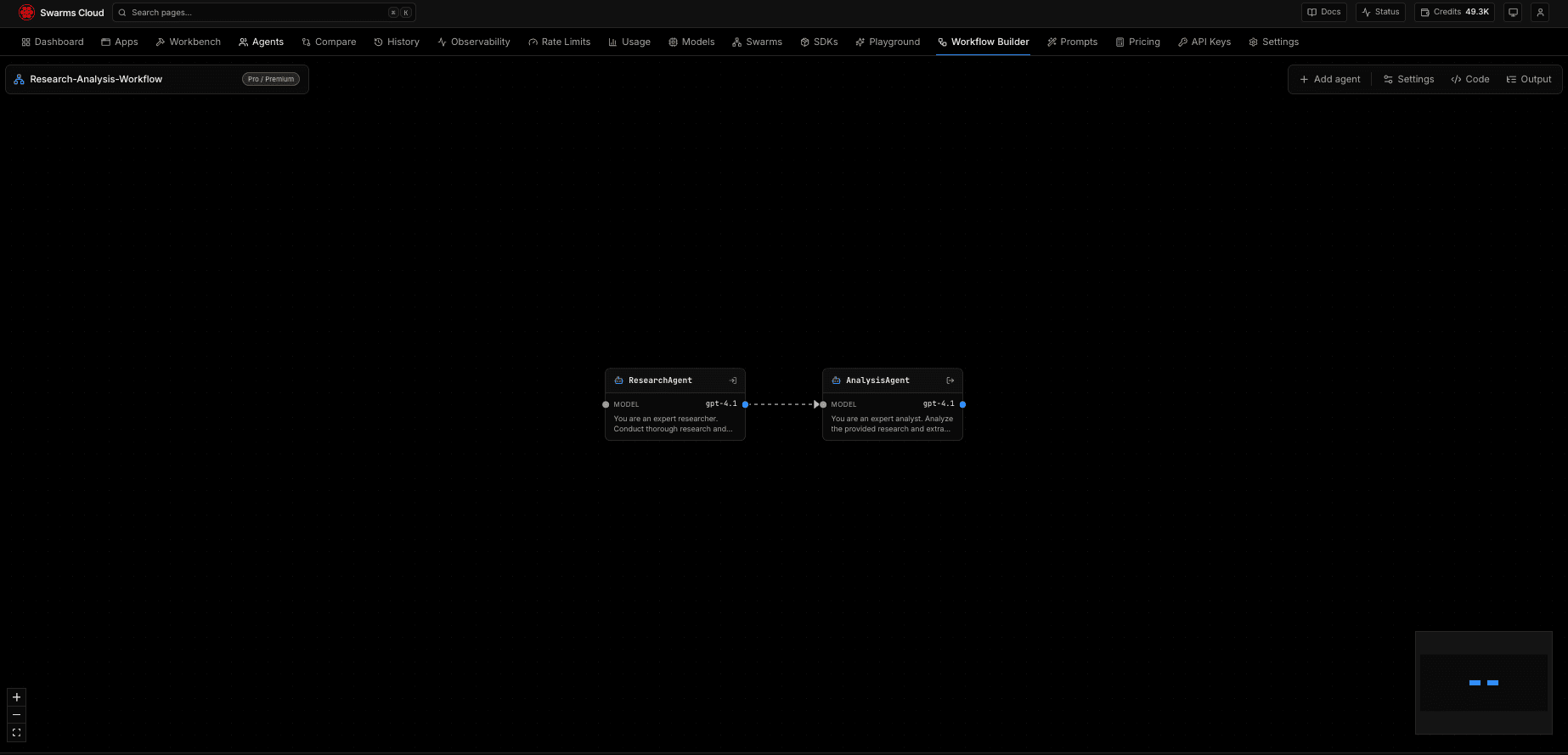 The Swarms Cloud Workflow Builder