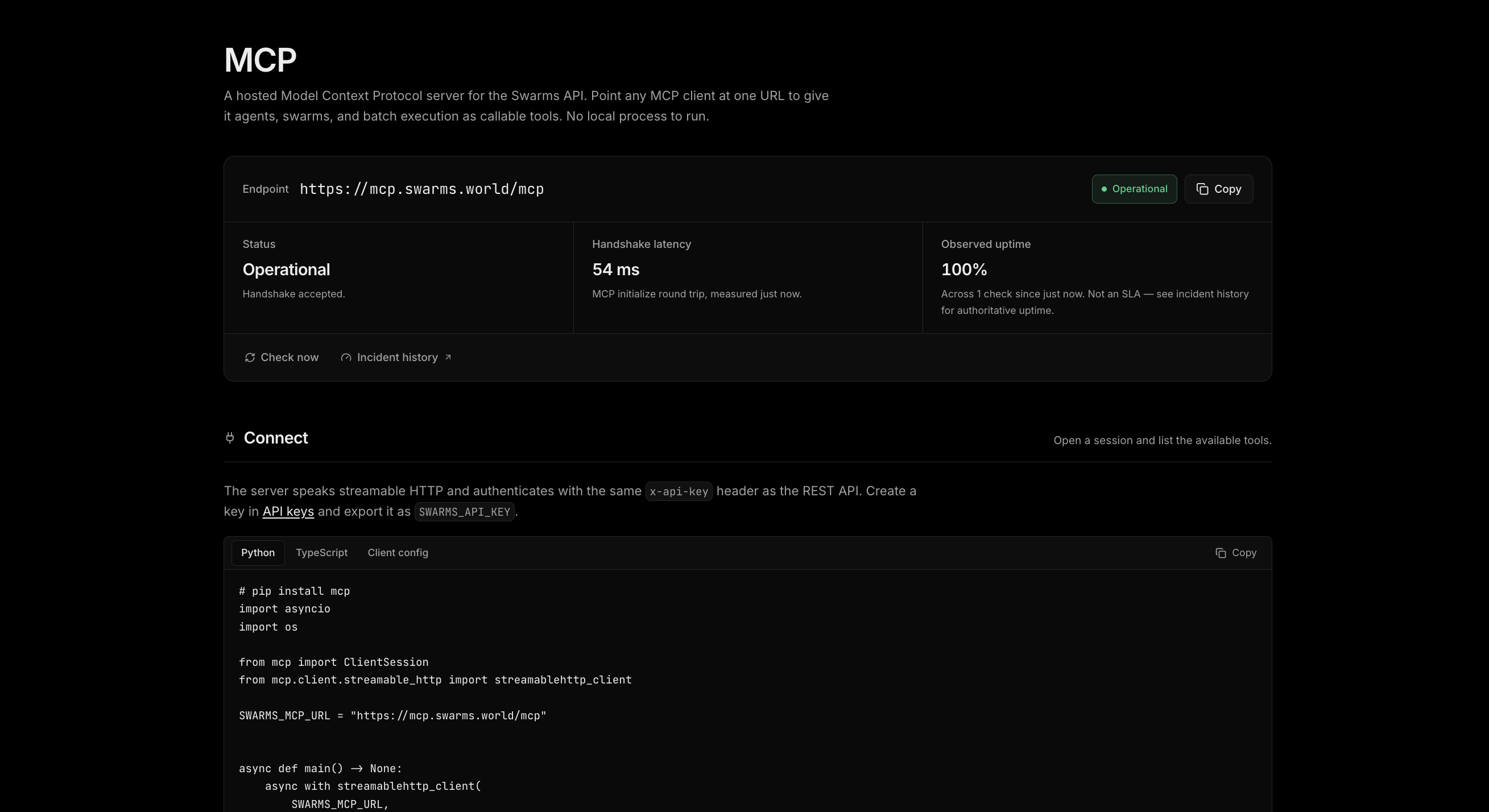 Swarms Cloud MCP page